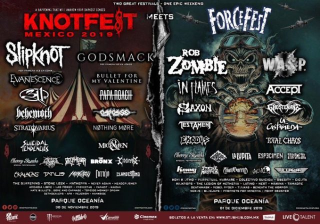 Slipknot y Evanescence lideran el cartel del Knotfest Knotfest meets Forcefest 2019 se llevarán a cabo en el Parque Oceanía