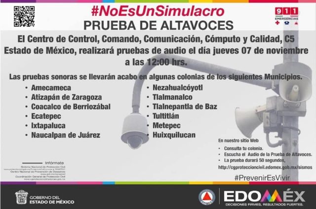 Emitirán prueba de audio de la alerta sísmica en 12 municipios