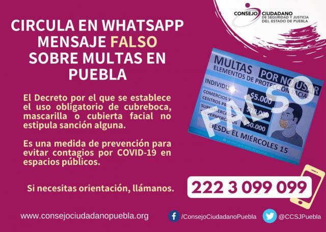 Descartan multas por no usar cubrebocas en Puebla Twitter