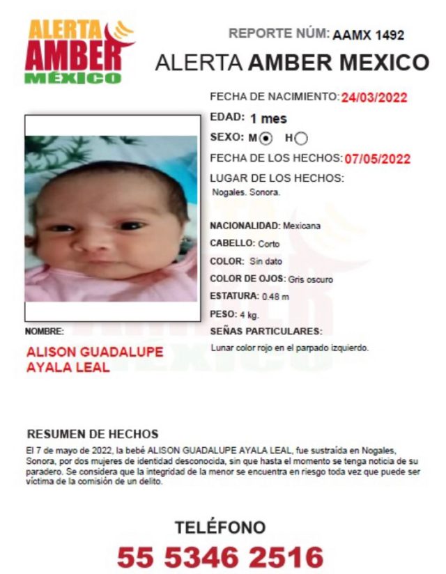 Dos mujeres se roban a niña de un mes de nacida en Nogales, Sonora