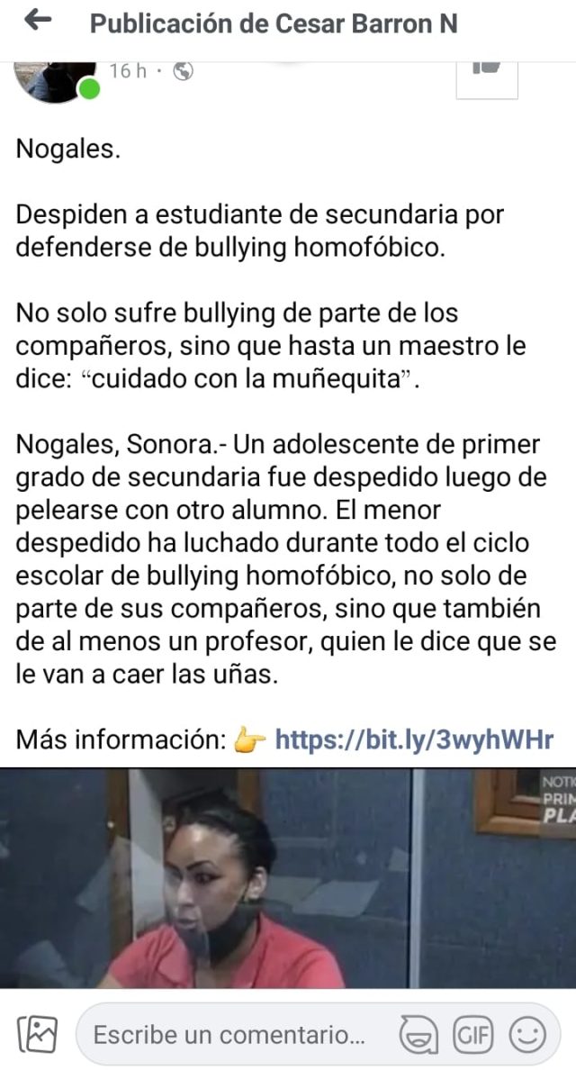Maestro homofóbico corre a alumno de secundaria en sonora