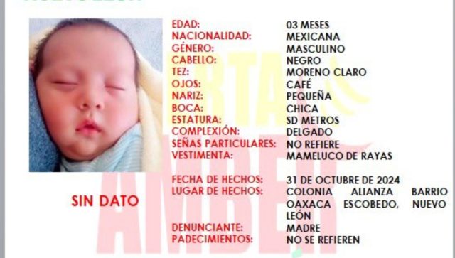 Aleta Amber: Roban a bebé de 3 meses, ayúdanos a localizarlo