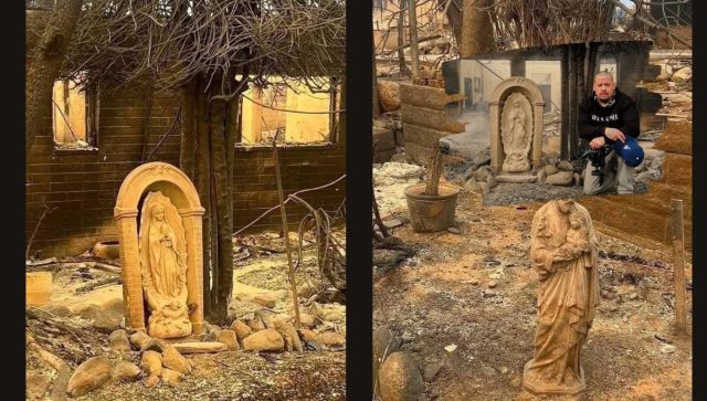 Estatua de la Virgen de Guadalupe resiste incendio en California