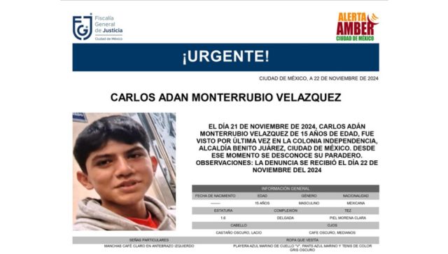 Alerta Amber CDMX: Buscan a Carlos Adán Monterrubio Velázquez