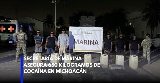Marina detiene a seis personas con 650 kg de cocaína en Michoacán.