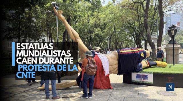 ¡Ni el Mundial se salvó! CNTE vandaliza esculturas en CDMX
