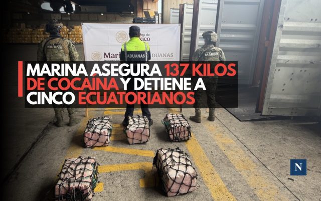Marina asegura 137 kilos de cocaína y detiene a cinco ecuatorianos