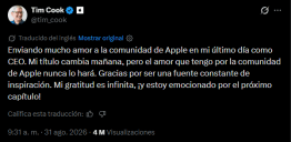 Apple, Tim Cook despedida