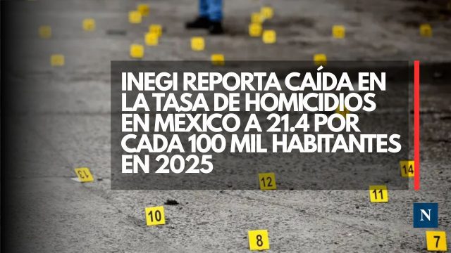 Inegi reporta caída en la tasa de homicidios en México a 21.4 por cada 100 mil habitantes en 2025