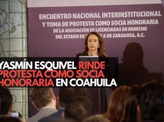 Yasmín Esquivel rinde protesta como socia honoraria en Coahuila