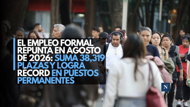 El empleo formal repunta en agosto de 2026: suma 38,319 plazas y logra récord en puestos permanentes