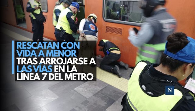 Rescatan con vida a menor tras arrojarse a las vías en la Línea 7 del Metro