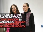 Sheinbaum y Libia García destacan coordinación en mañanera: reducen 75% homicidios e incautan huachicol