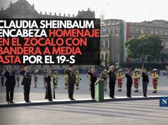Claudia Sheinbaum encabeza homenaje en el Zócalo con bandera a media asta por el 19-S