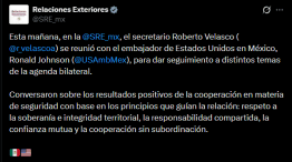Roberto Velasco y Ronald Johnson revisan cooperación en seguridad bilateral